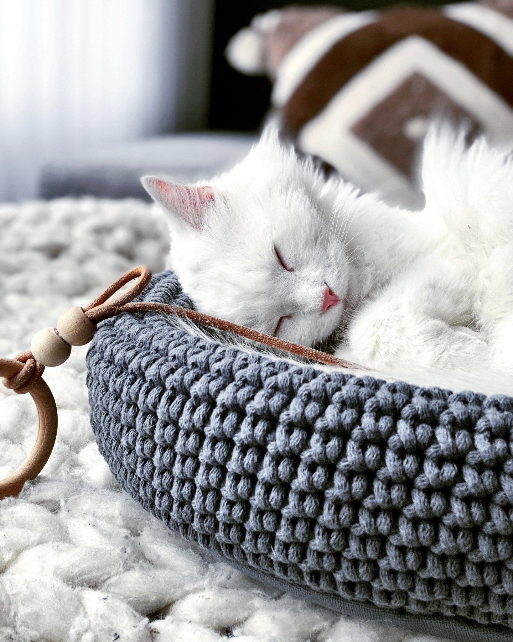 Coco | Panier design pour chat en corde de coton tressée - Jean - Poil - Beige