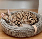 Coco | Panier design pour chat en corde de coton tressée - Jean - Poil - Beige
