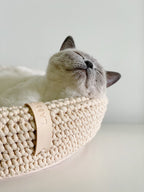 Coco | Panier design pour chat en corde de coton tressée - Jean - Poil - Beige