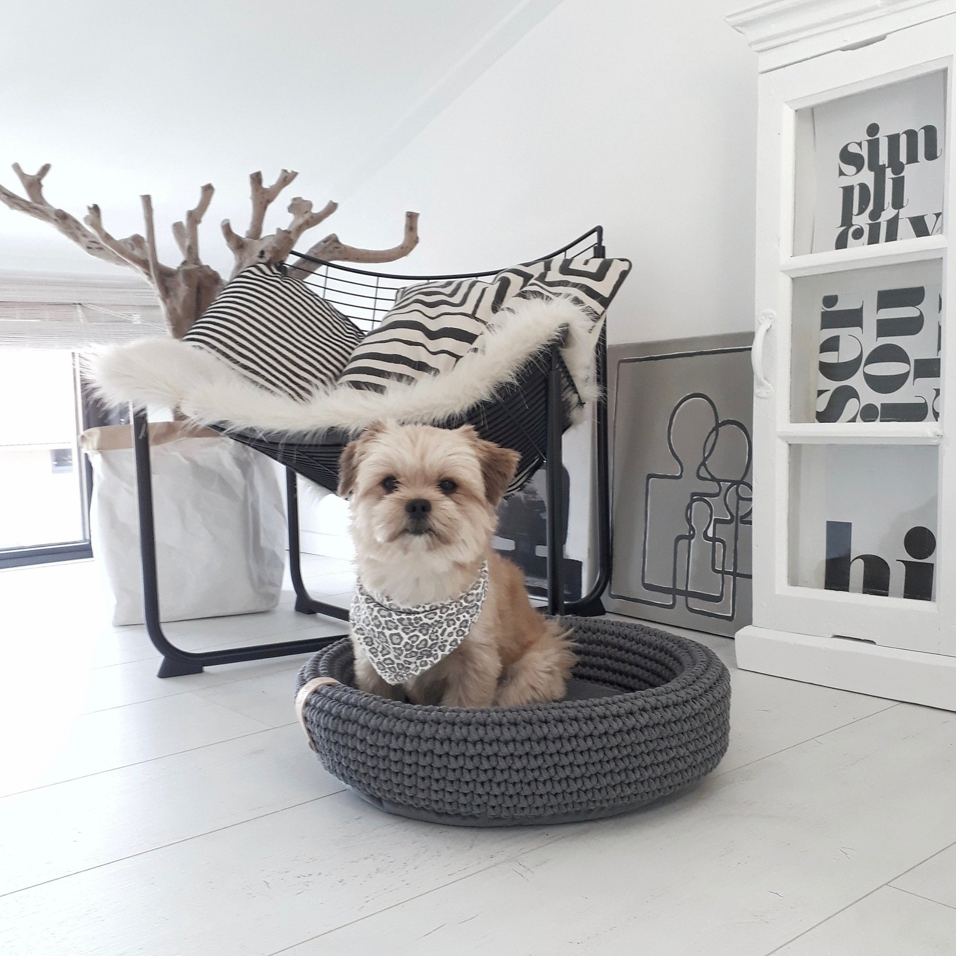 Coco | Panier design pour chien en corde de coton tressée - Jean - Poil - Beige
