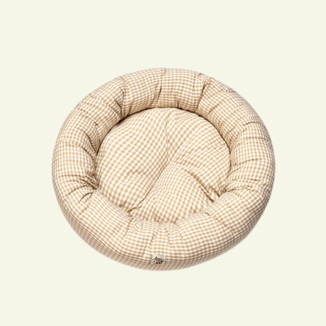 Cuccia | Panier rond pour chat vichy beige, déhoussable - Jean-Poil -