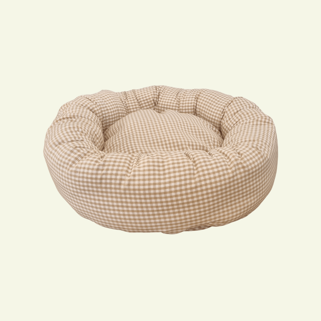 Cuccia | Panier rond pour chat vichy beige, déhoussable - Jean-Poil -
