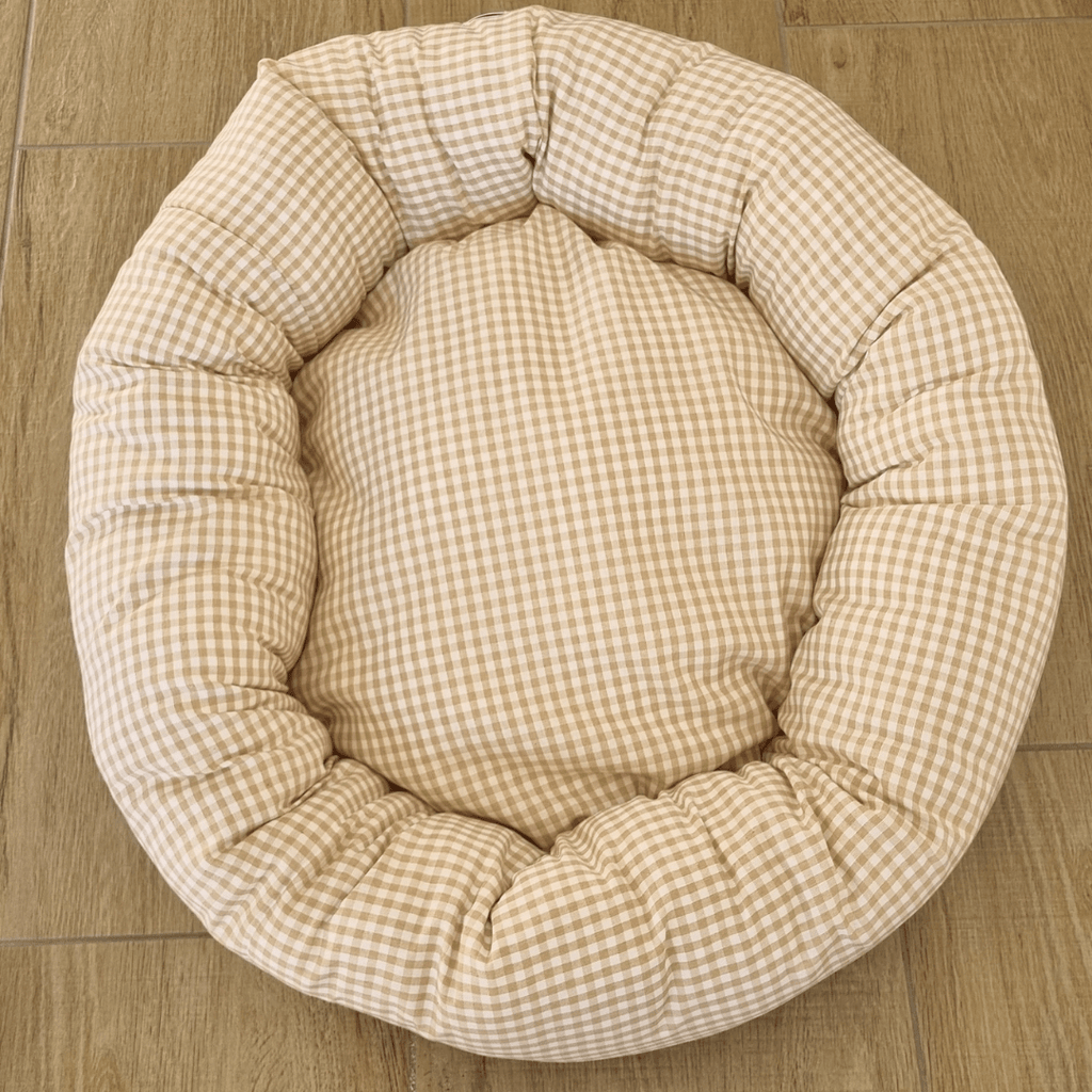 Cuccia | Panier rond pour chat vichy beige, déhoussable - Jean-Poil -