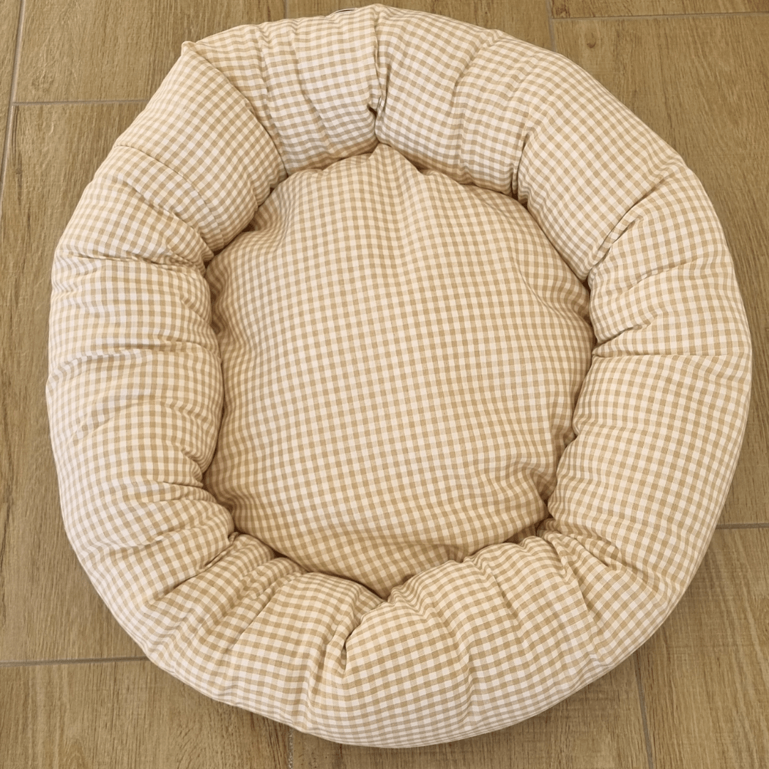 Cuccia | Panier rond pour chat vichy beige, déhoussable - Jean-Poil -