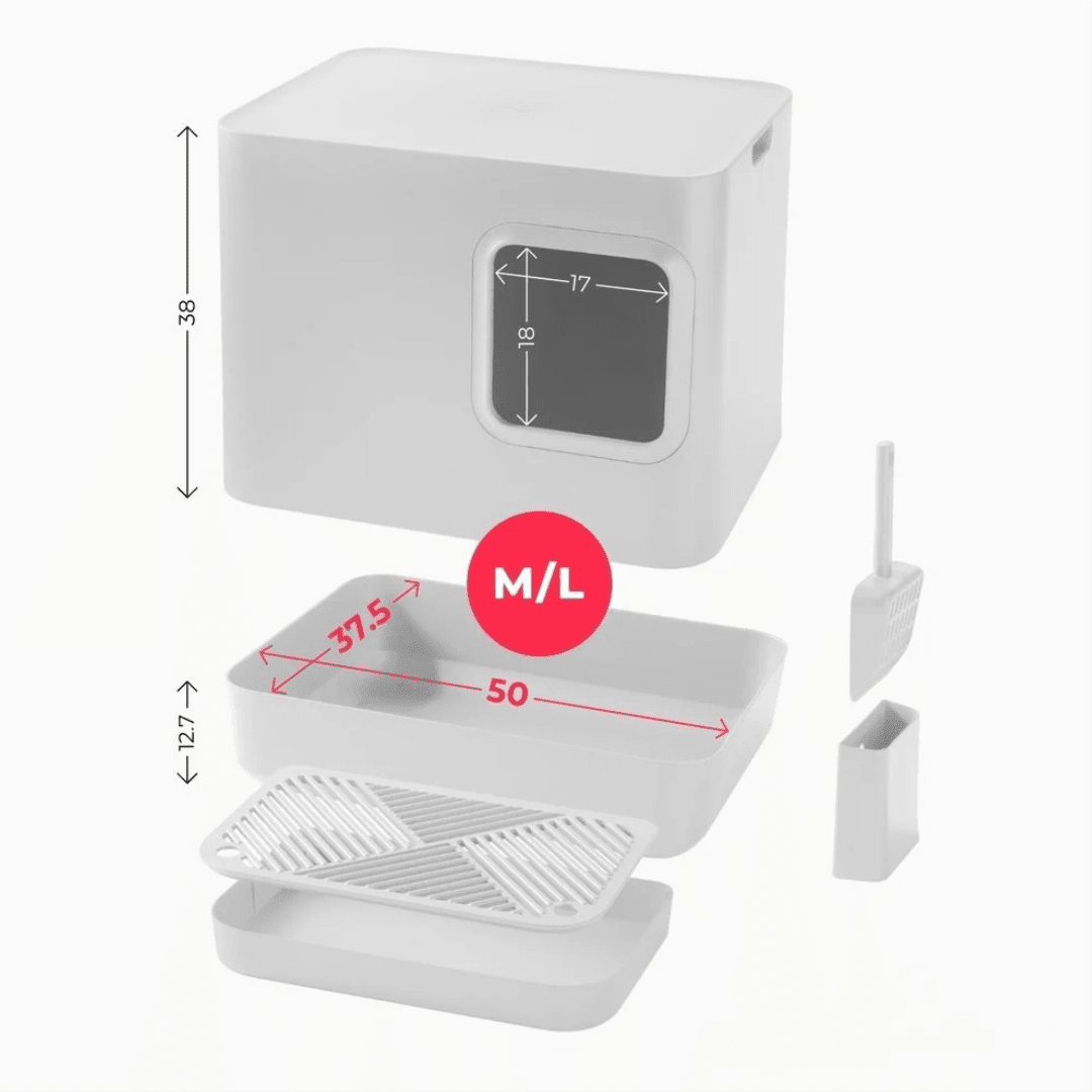 Dome plus | Bac à litière blanc design avec plateau anti - gravillons - Jean - Poil - 