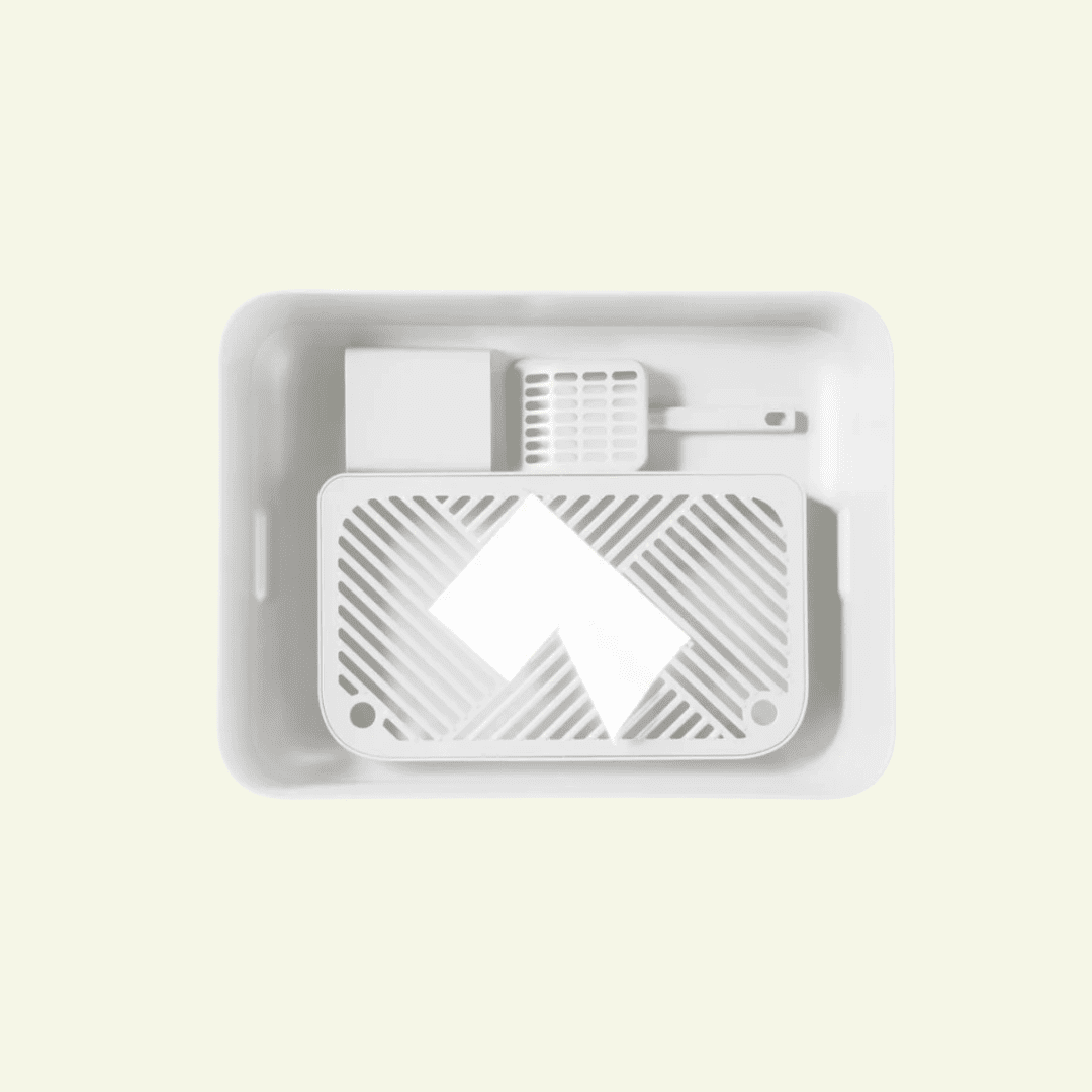 Dome plus | Bac à litière blanc design avec plateau anti - gravillons - Jean - Poil - 