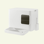 Dome plus | Bac à litière blanc design avec plateau anti - gravillons - Jean - Poil - 