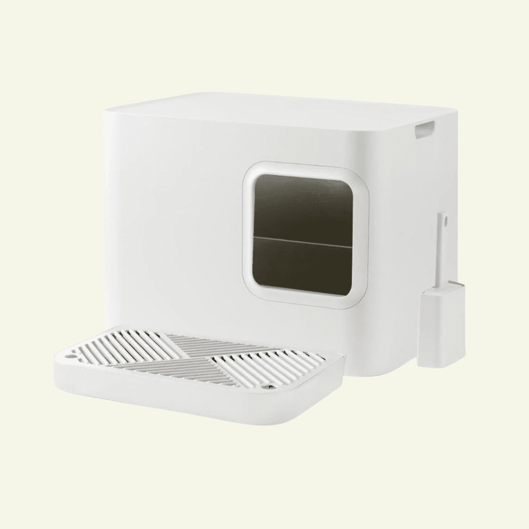 Dome plus | Bac à litière blanc design avec plateau anti - gravillons - Jean - Poil - 