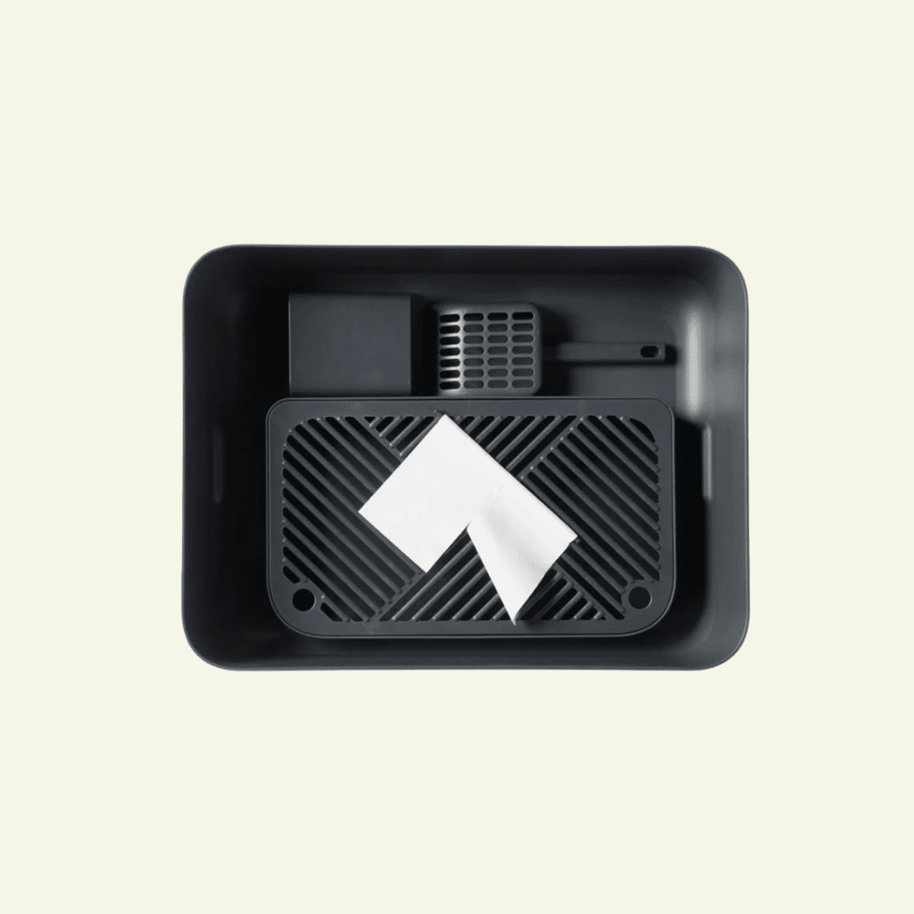 Dome plus | Bac à litière noir design avec plateau anti - gravillons - Jean - Poil - 