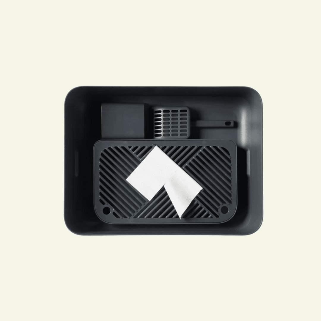 Dome plus | Bac à litière noir design avec plateau anti - gravillons - Jean - Poil - 