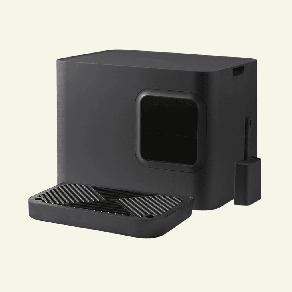 Dome plus | Bac à litière noir design avec plateau anti - gravillons - Jean - Poil - 