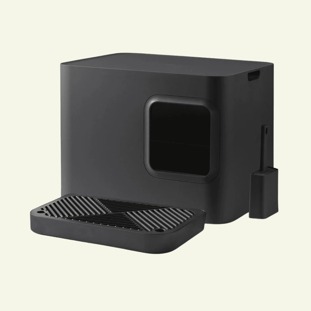 Dome plus | Bac à litière noir design avec plateau anti - gravillons - Jean - Poil - 