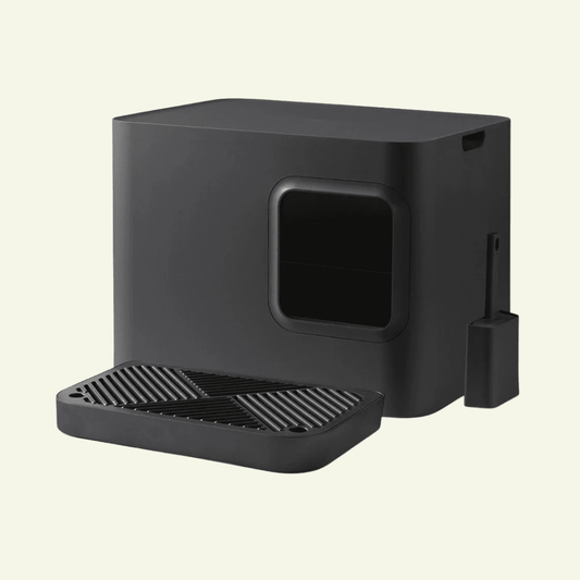 Dome plus | Bac à litière noir design avec plateau anti - gravillons - Jean - Poil - 