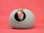 Fine | Grotte pour chat en feutre de laine naturelle - Vert sauge - Jean - Poil - 