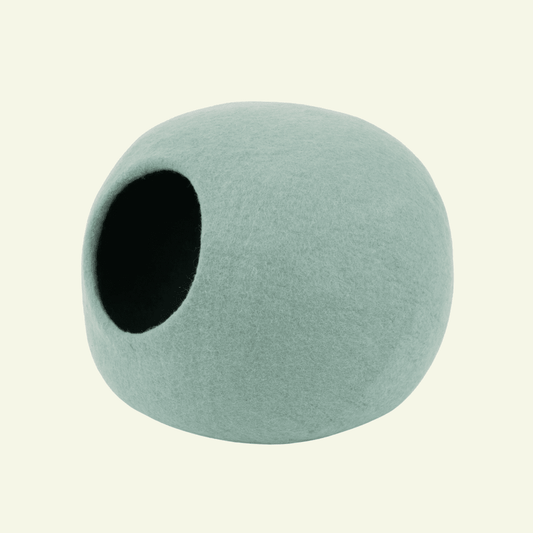 Fine | Grotte pour chat en feutre de laine naturelle - Vert sauge - Jean - Poil - 