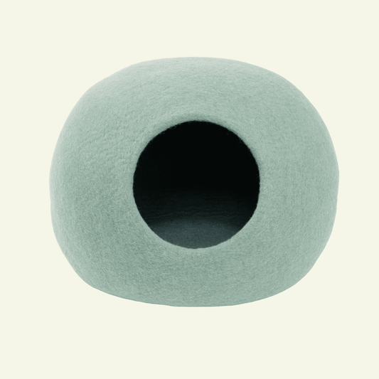 Fine | Grotte pour chat en feutre de laine naturelle - Vert sauge - Jean - Poil - 
