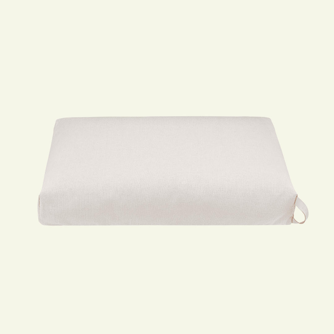 Kiima | Coussin orthopédique pour chien, housse amovible et poignée cuir - Jean - Poil - Beige