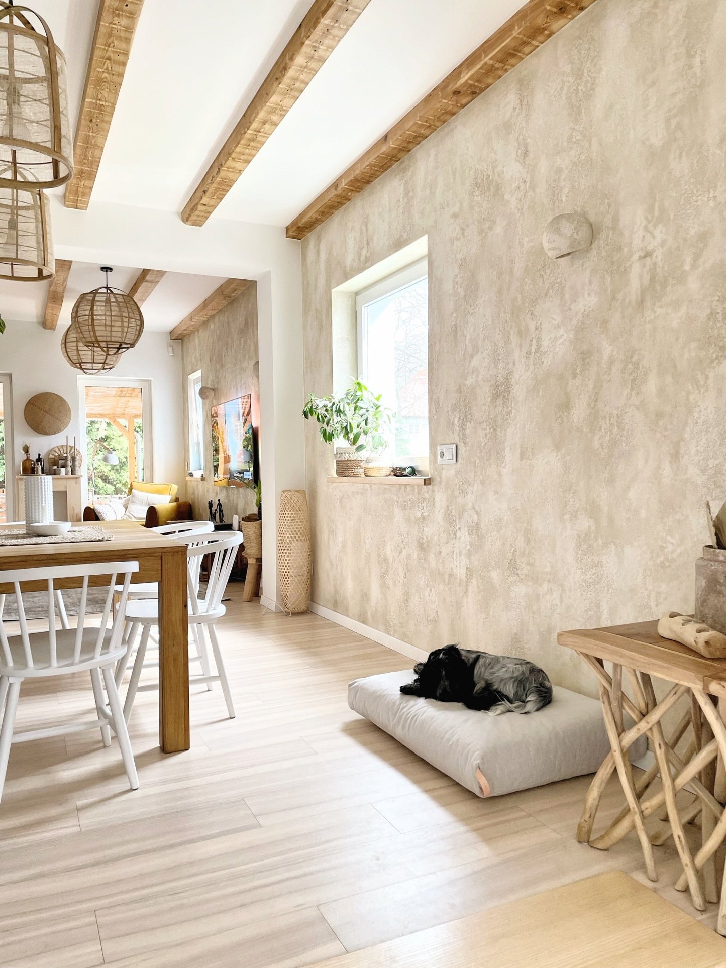 Kiima | Coussin orthopédique pour chien, housse amovible et poignée cuir - Jean - Poil - Beige