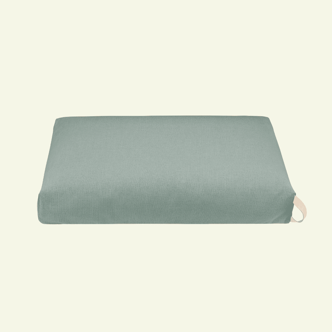 Kiima | Coussin orthopédique pour chien, housse amovible et poignée cuir - Jean - Poil - Bleu sarcelle