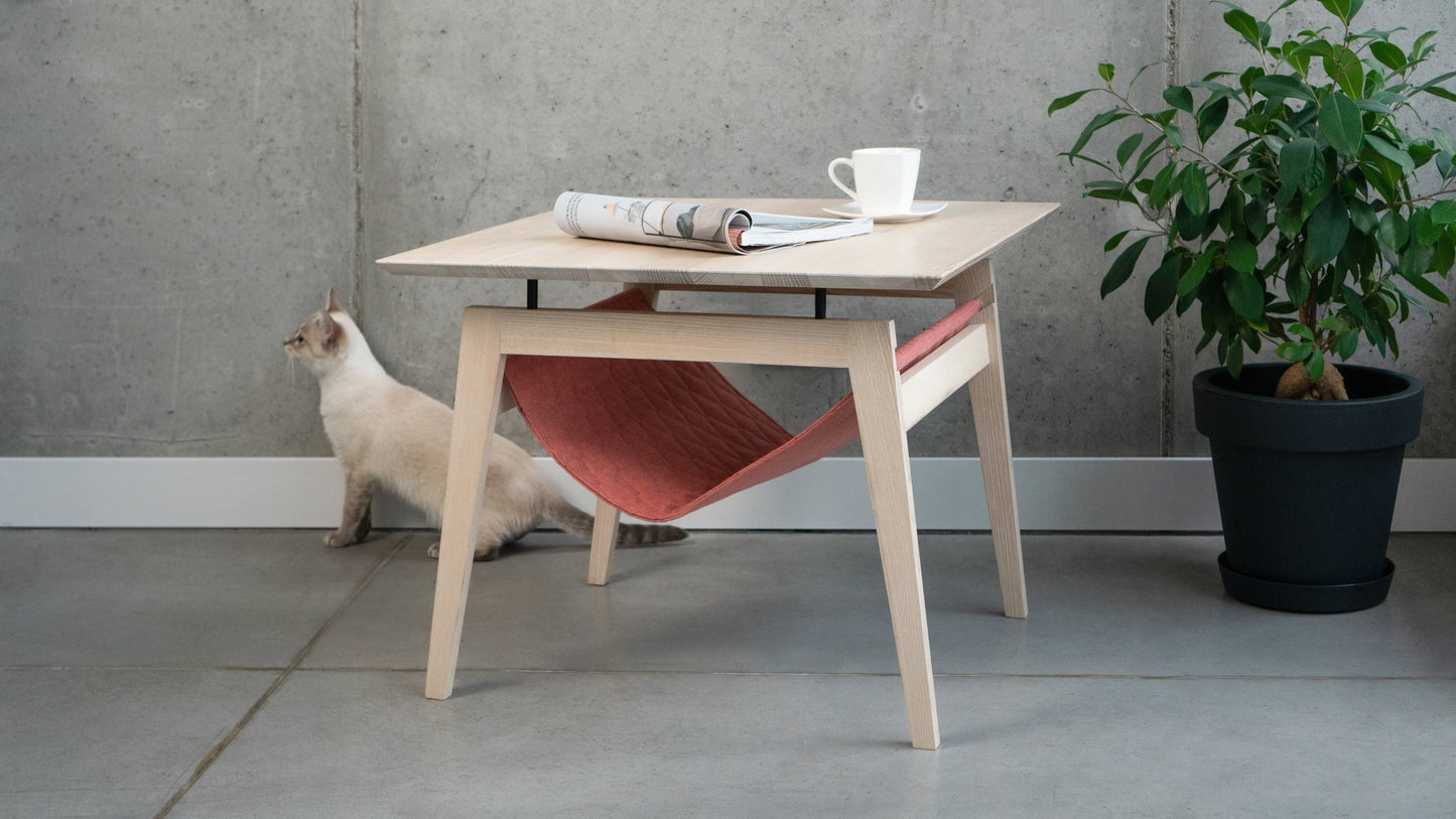 Kikko | Table design pour chat avec hamac intégré - Jean - Poil - Gris clair