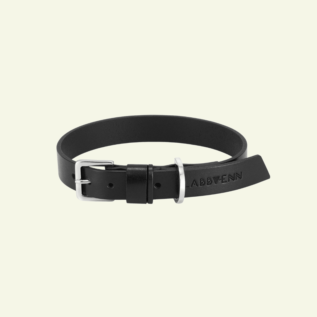 Kollu | Collier pour chien en cuir italien – Noir - Jean - Poil - XS