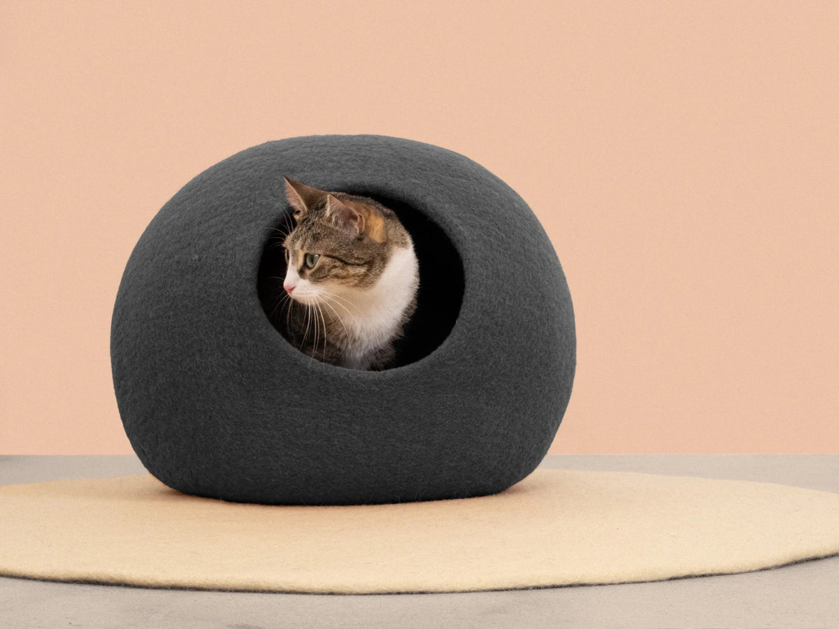 Kuno | Grotte pour chat en feutre de laine naturelle- Anthracite - Jean-Poil -