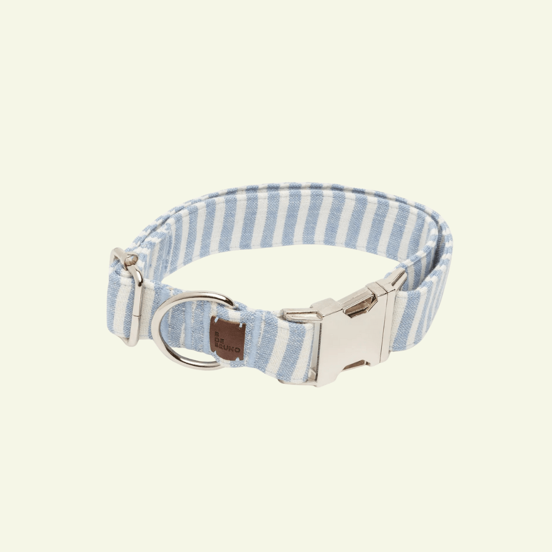 Levante | Collier pour chien à rayures estivales avec fermoir click, fait main - Jean - Poil - Bleu ciel