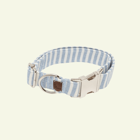 Levante | Collier pour chien à rayures estivales avec fermoir click, fait main - Jean - Poil - Bleu ciel