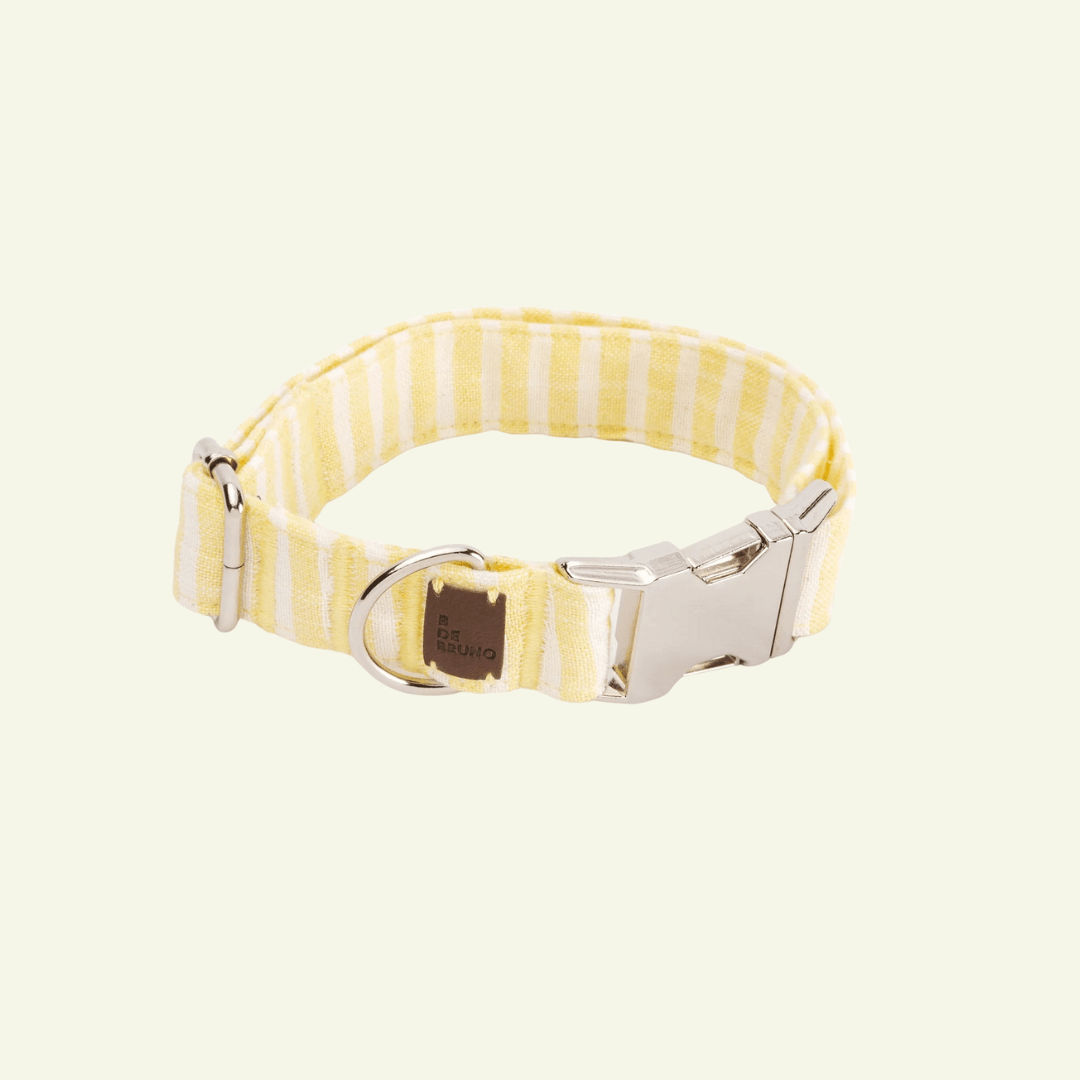 Levante | Collier pour chien à rayures estivales avec fermoir click, fait main - Jean - Poil - Jaune