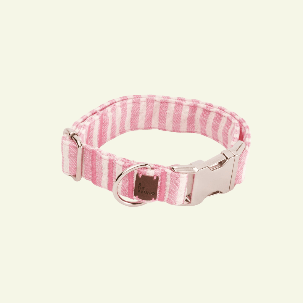 Levante | Collier pour chien à rayures estivales avec fermoir click, fait main - Jean - Poil - Rose