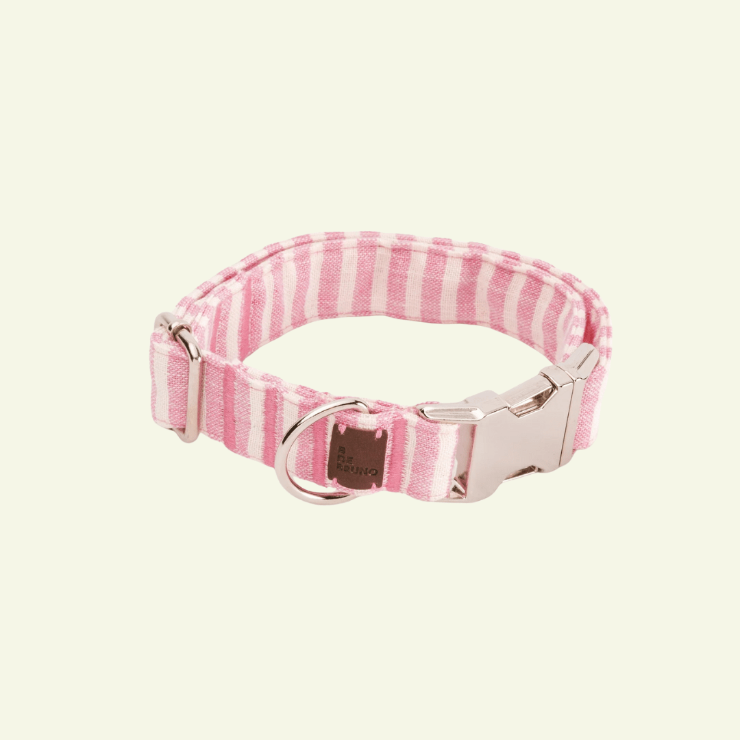 Levante | Collier pour chien à rayures estivales avec fermoir click, fait main - Jean - Poil - Rose