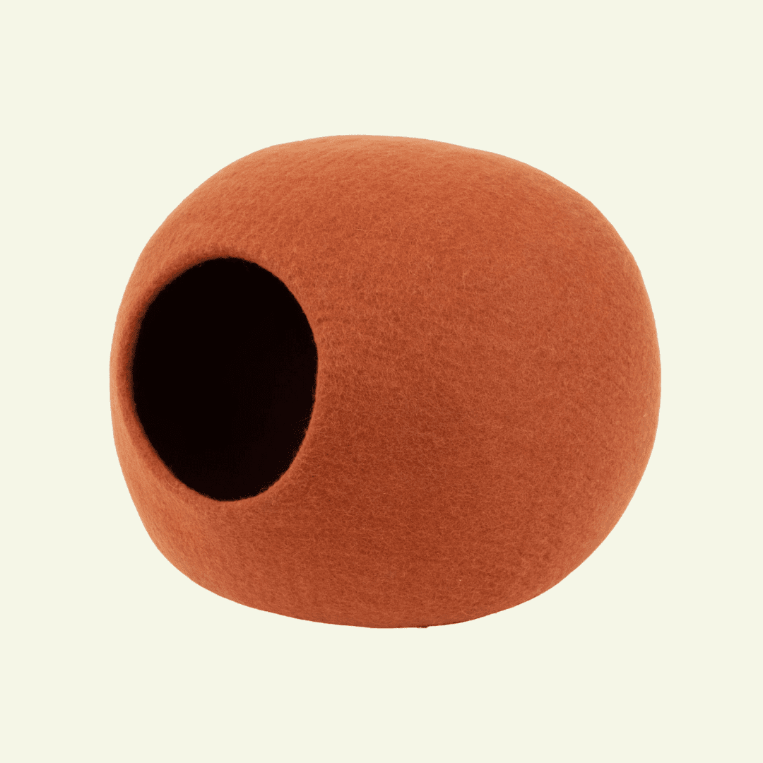 Lora | Grotte pour chat en feutre de laine naturelle - Rouille - Jean - Poil - 
