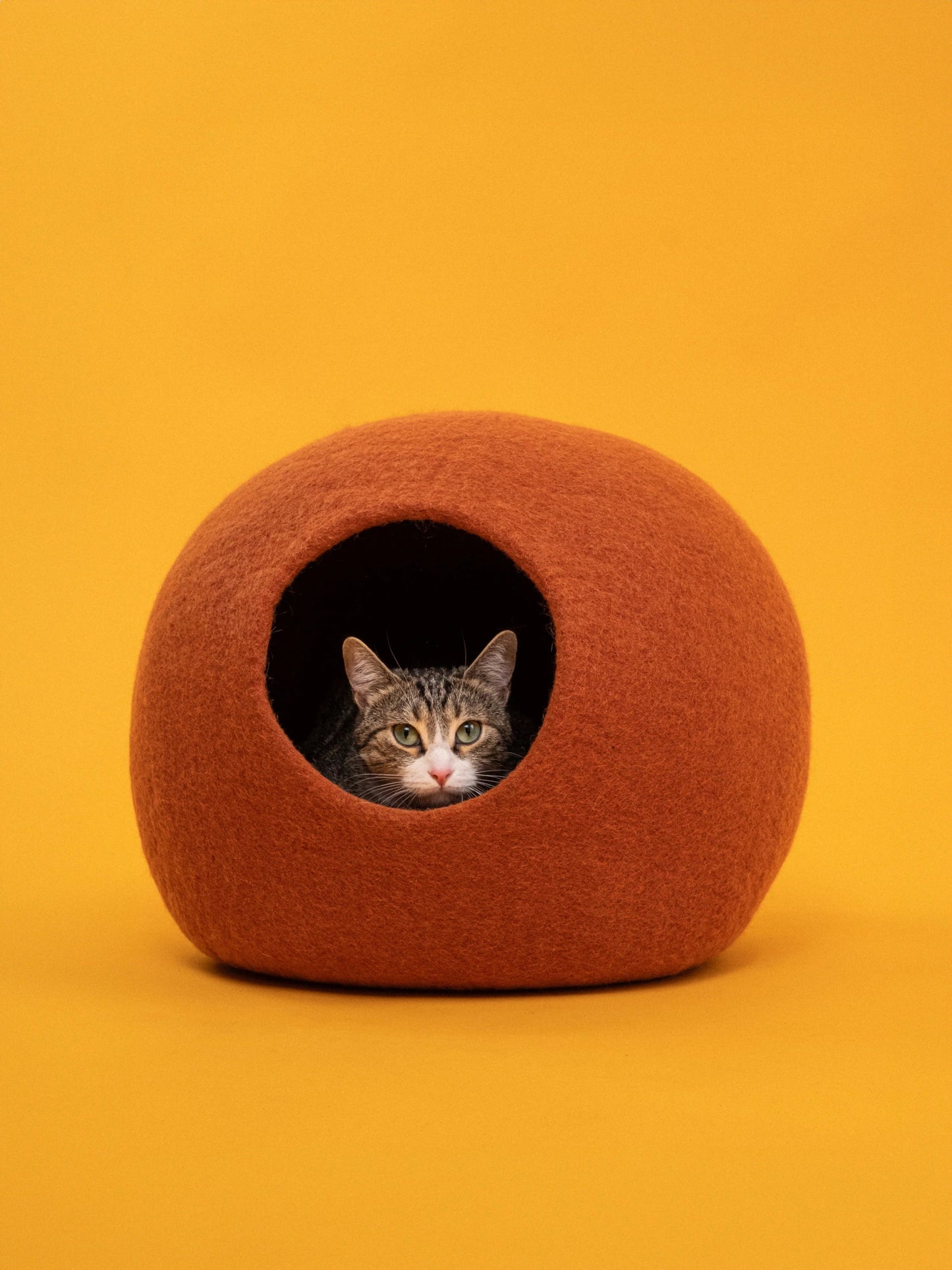 Lora | Grotte pour chat en feutre de laine naturelle - Rouille - Jean - Poil - 