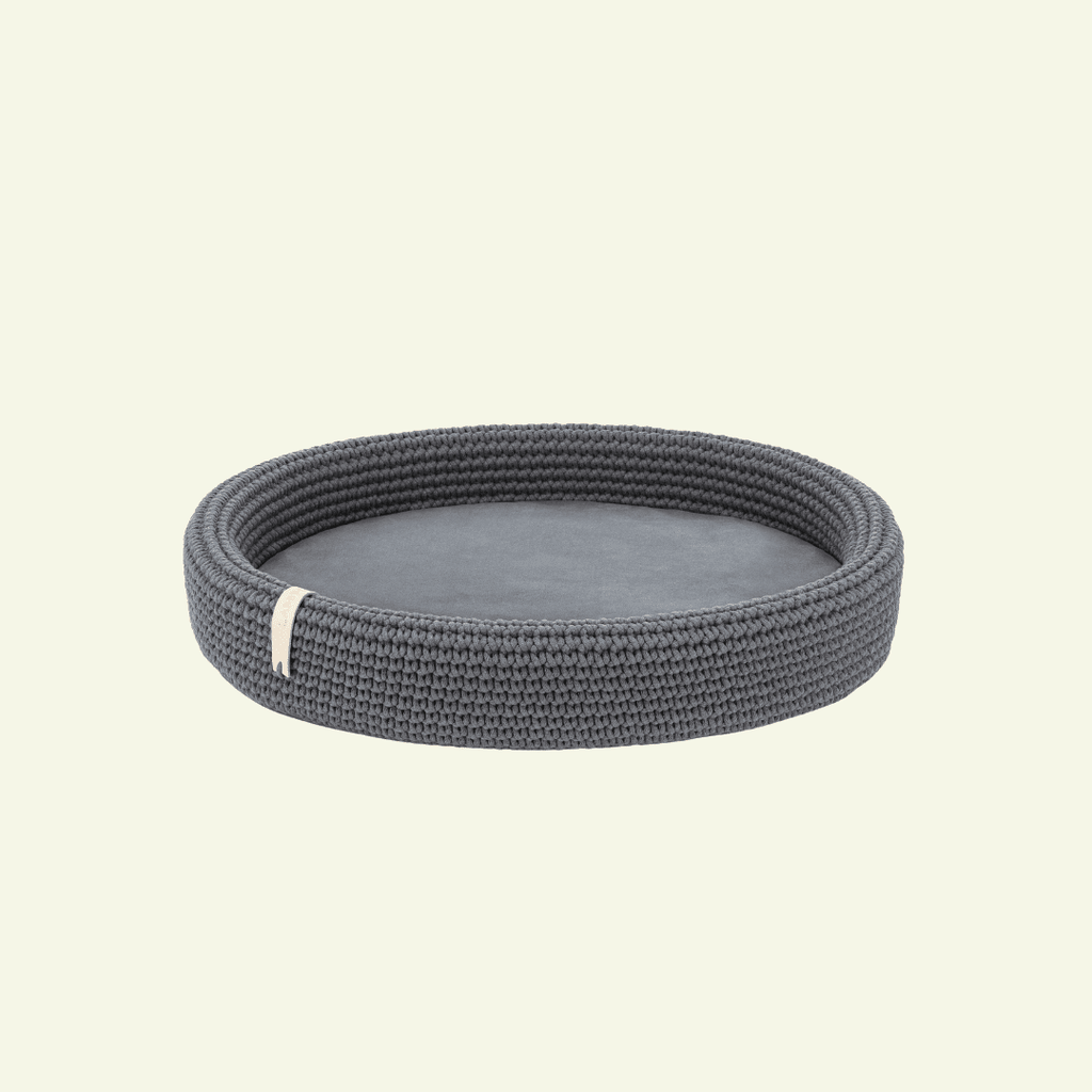 Lukko | Panier pour chien ovale en coton tressé avec coussin amovible - Jean - Poil - Anthracite