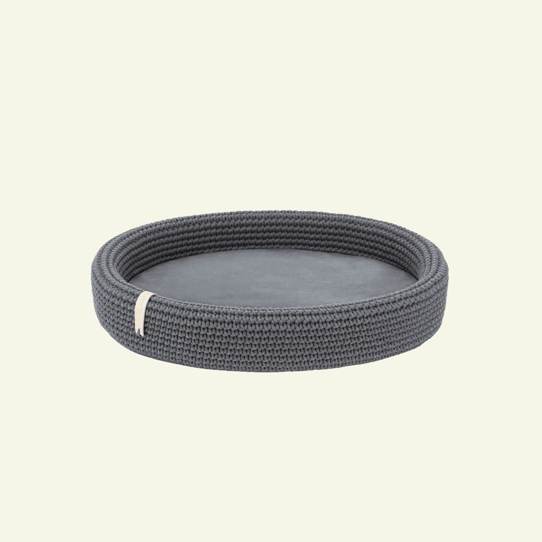 Lukko | Panier pour chien ovale en coton tressé avec coussin amovible - Jean - Poil - Anthracite