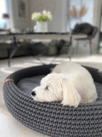 Lukko | Panier pour chien ovale en coton tressé avec coussin amovible - Jean - Poil - Gris clair