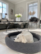 Lukko | Panier pour chien ovale en coton tressé avec coussin amovible - Jean - Poil - Gris clair