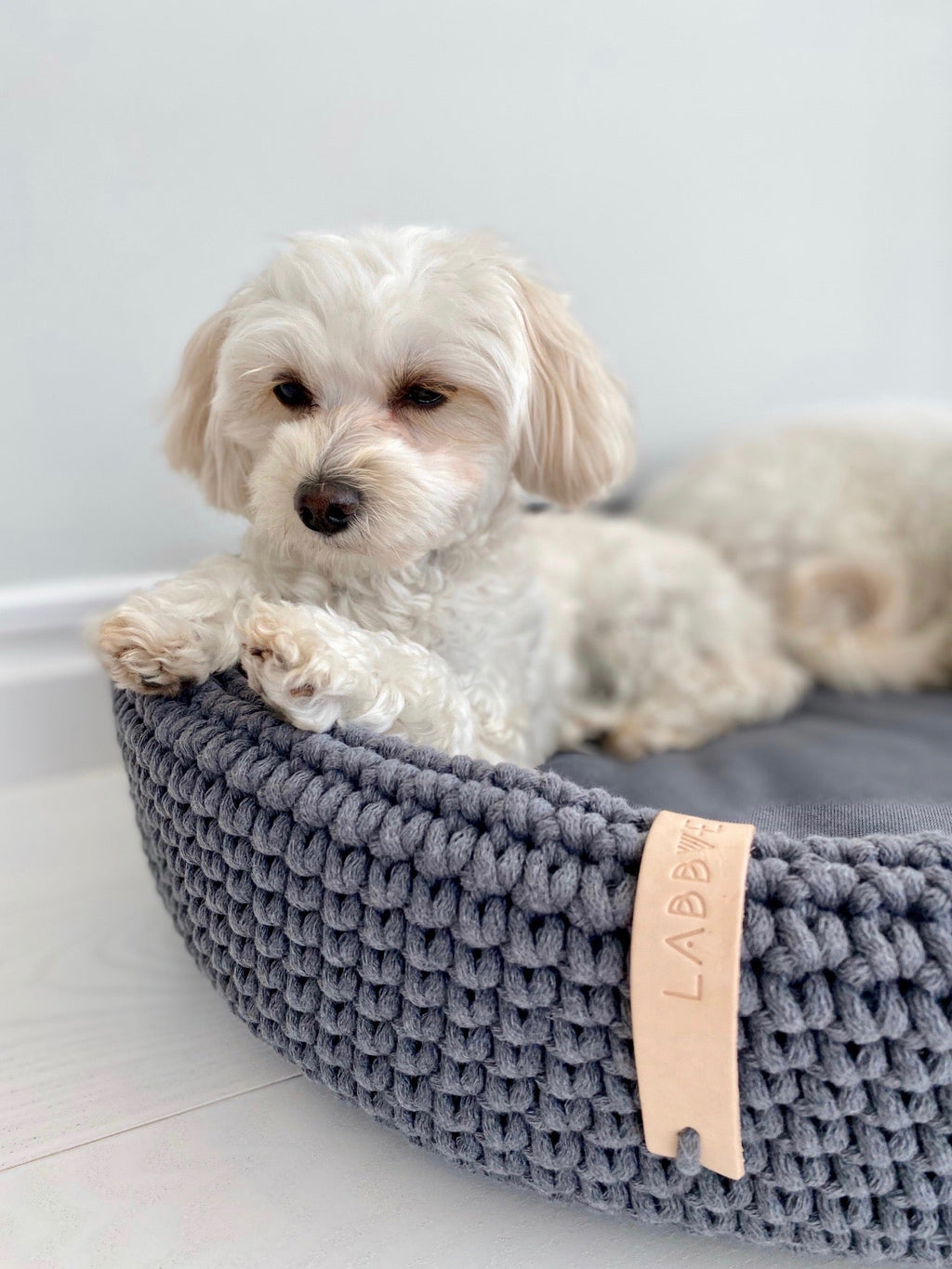 Lukko | Panier pour chien ovale en coton tressé avec coussin amovible - Jean - Poil - Gris clair