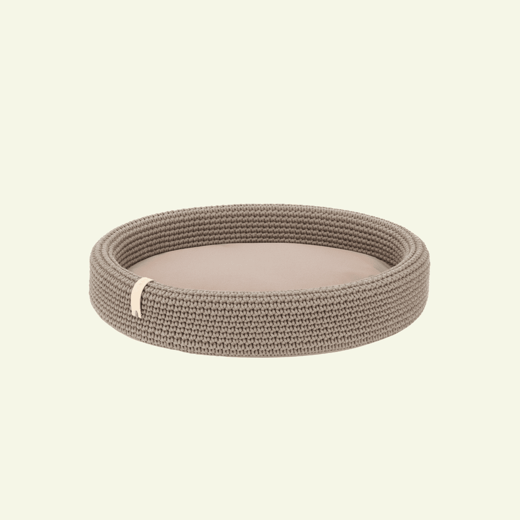 Lukko | Panier pour chien ovale en coton tressé avec coussin amovible - Jean - Poil - Marron