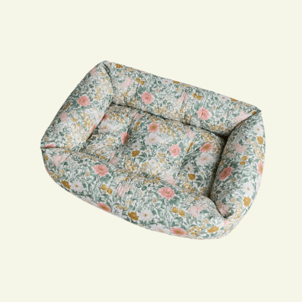 Magnolia| Panier en coton à motif floral déhoussable - fabrication artisanale - Jean - Poil - XS