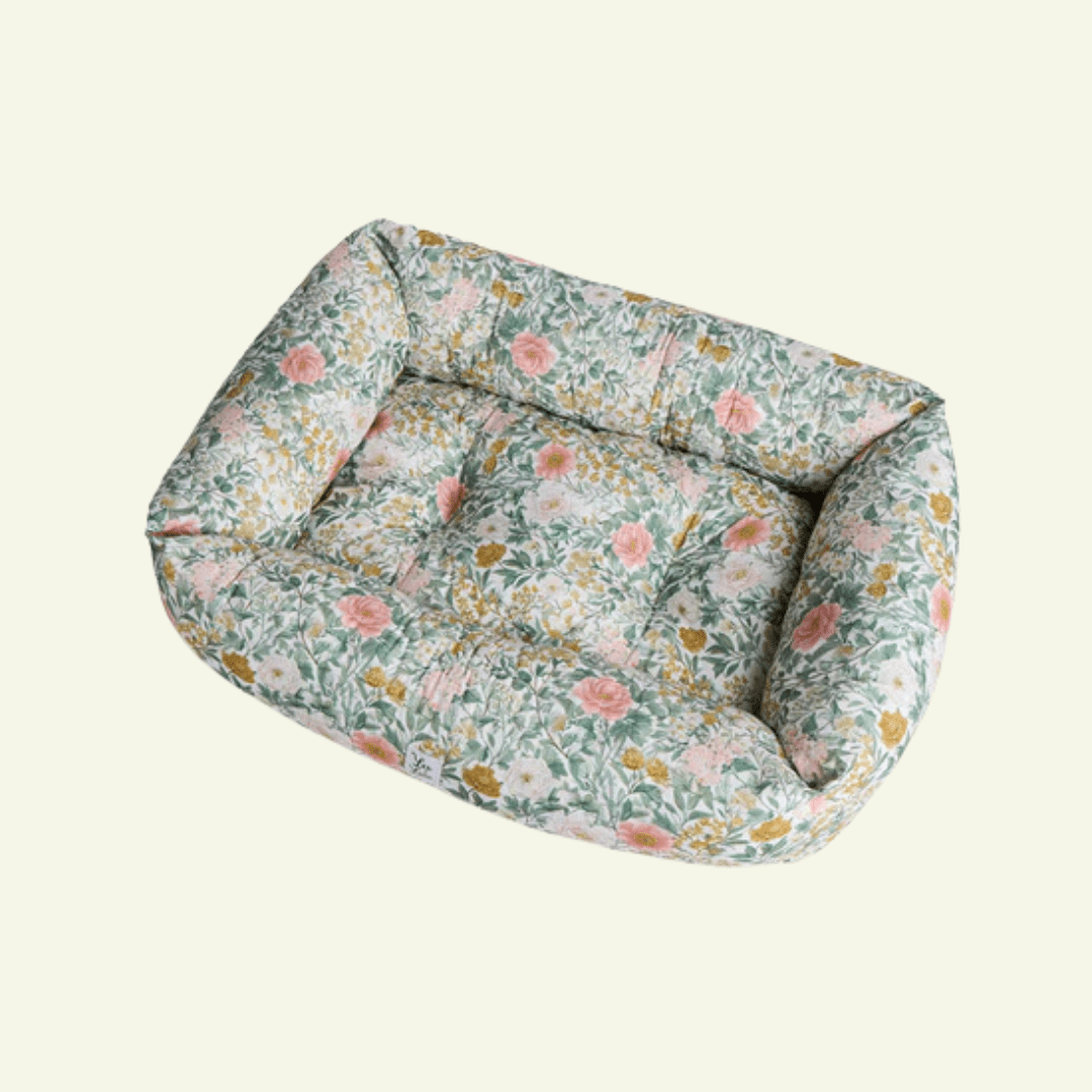 Magnolia| Panier en coton à motif floral déhoussable - fabrication artisanale - Jean - Poil - XS