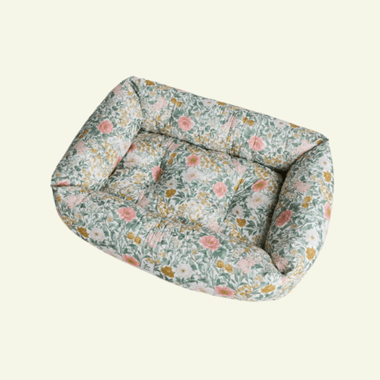 Magnolia| Panier en coton à motif floral déhoussable - fabrication artisanale - Jean - Poil - XS