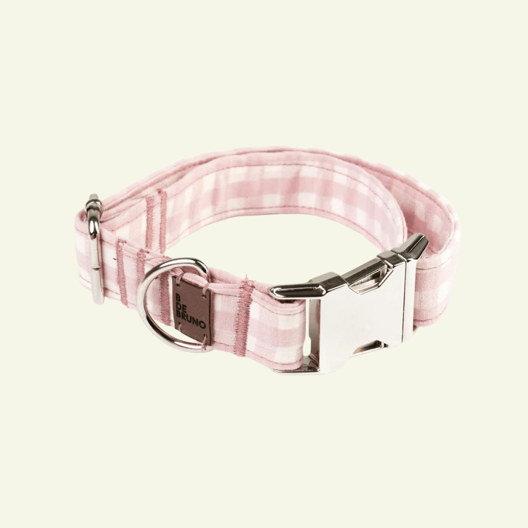 Marieth | Collier pour chien vichy pastel, fait main - Jean-Poil - Rose