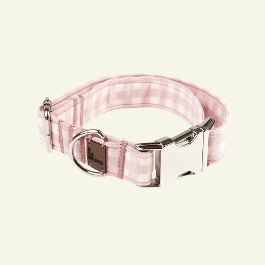 Marieth | Collier pour chien vichy pastel, fait main - Jean-Poil - Rose