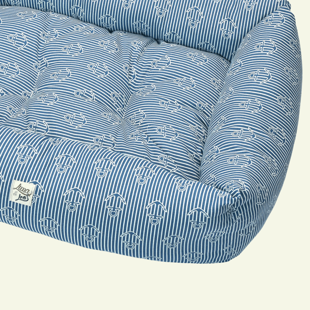 Marina| Panier en coton à rayures et motif marin - fabrication artisanale - Jean - Poil - XS