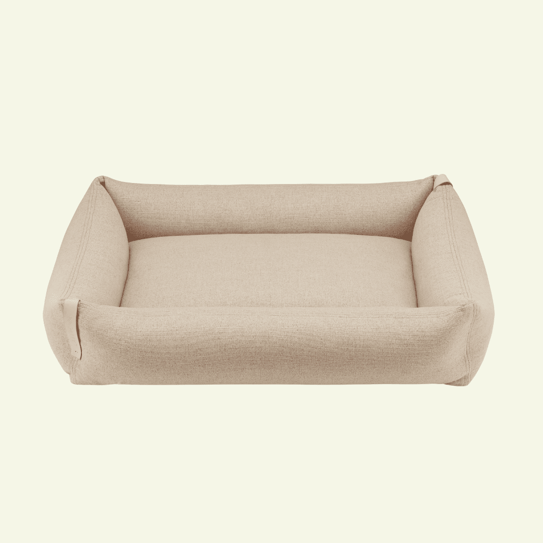 Moe | Panier pour chien design - mousse orthopédique & housse amovible - Jean - Poil - Beige