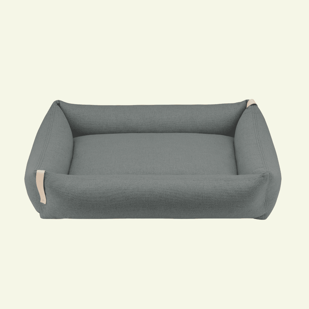 Moe | Panier pour chien design - mousse orthopédique & housse amovible - Jean - Poil - Gris foncé