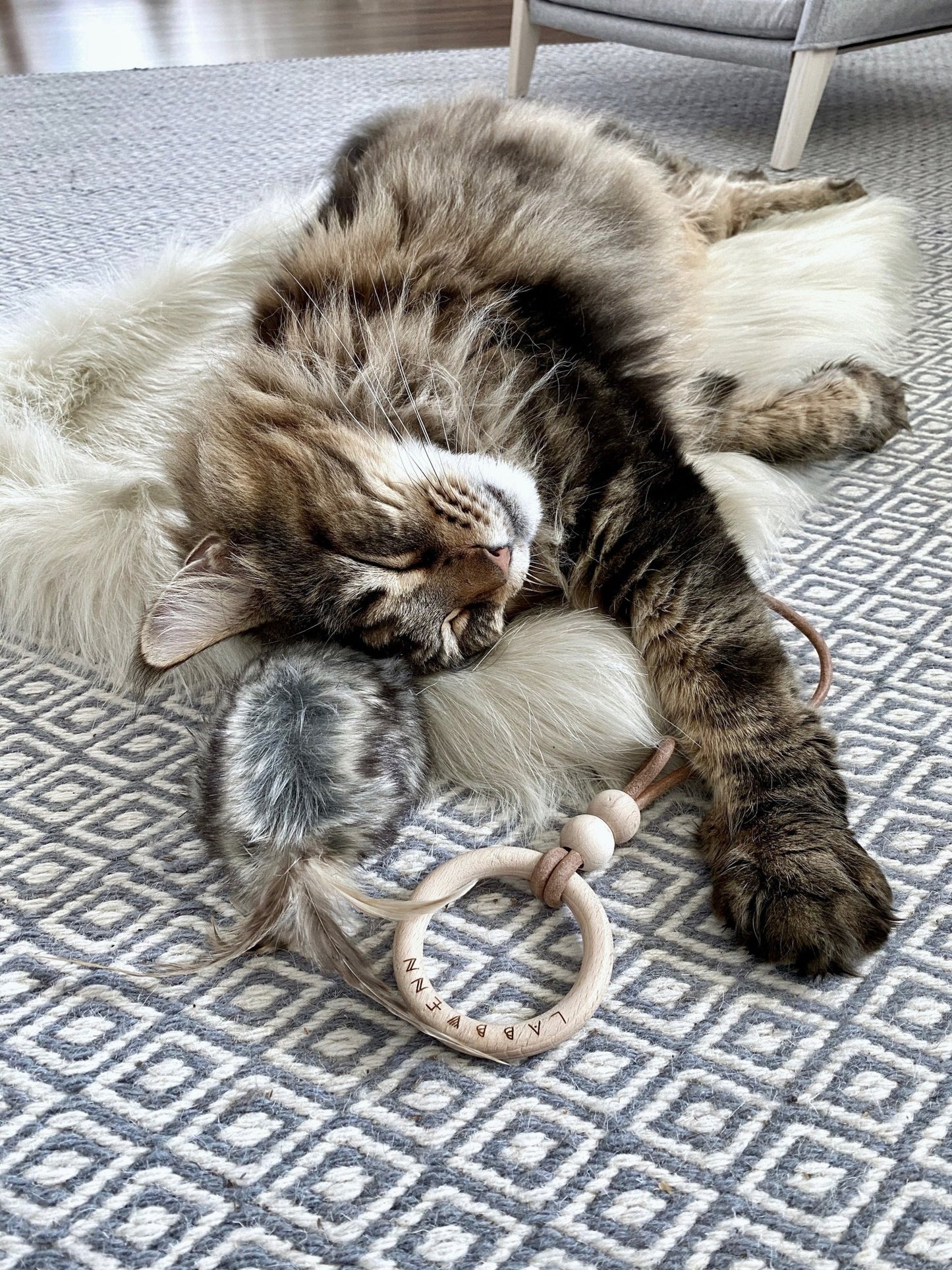 Musse | Jouet design pour chat en cuir et plumes - Jean - Poil - Marron