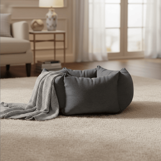 Nest | Panier cocooning sécurisé pour chat à bords enveloppants - Jean - Poil - Vert