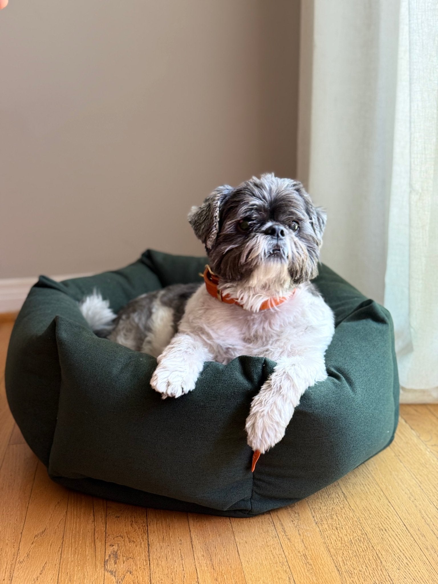 Nest | Panier orthopédique cocooning pour chien en matériaux recyclés - Jean - Poil - Rose